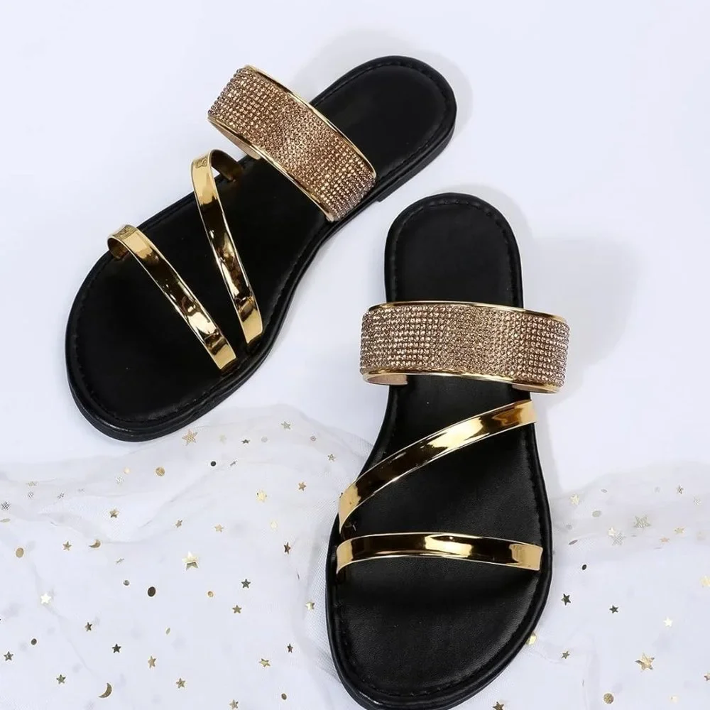 Women rhinestone gold sandals